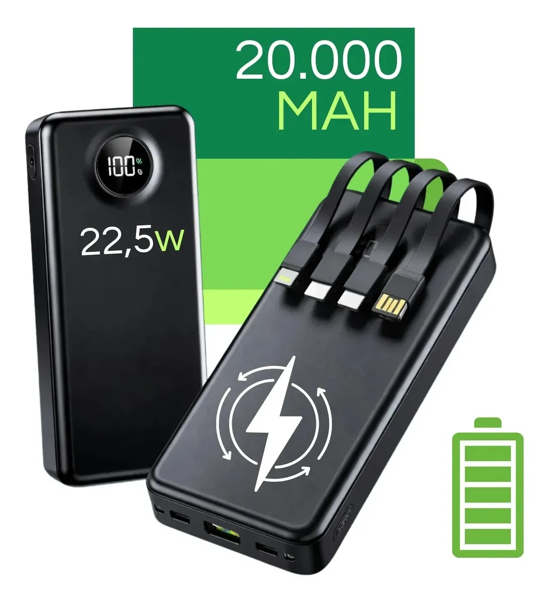 Carregador Portátil Davely Power Bank 20000mAh Turbo para Samsung, iPhone e Xiaomi