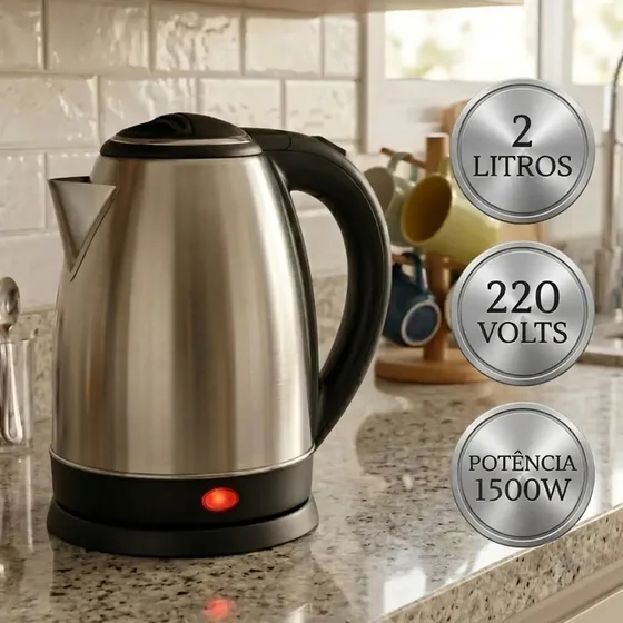 Chaleira Elétrica Inox 2 Litros 1500w Jarra Desligamento Automático Aquecimento…