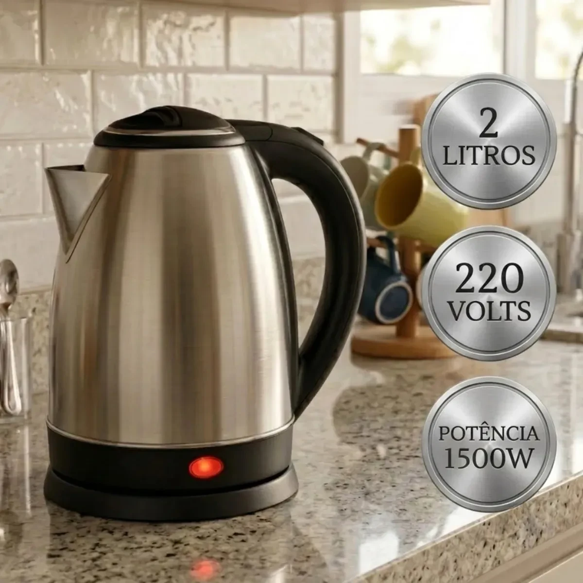 Chaleira Elétrica Inox 2 Litros 1500w Jarra Desligamento Automático Aquecimento…