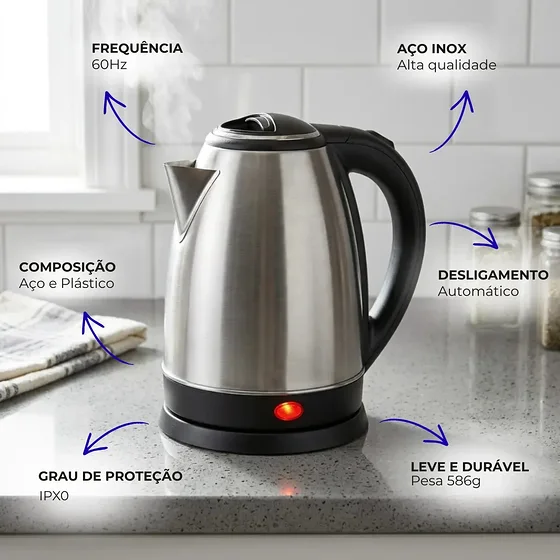 Foto 4 de Chaleira Elétrica Inox 2 Litros 1500w Jarra…