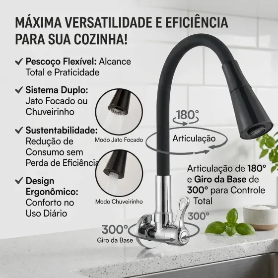 Foto 2 de Torneira Gourmet Luxo Gourmet Flexível Cozinha…