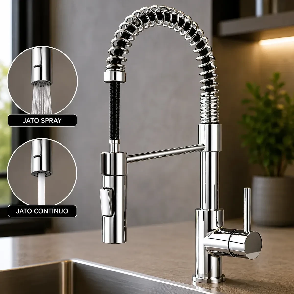 Torneira Cozinha Gourmet Monocomando Misturador Inox Metal Bancada Mesa Balcao Flexível…