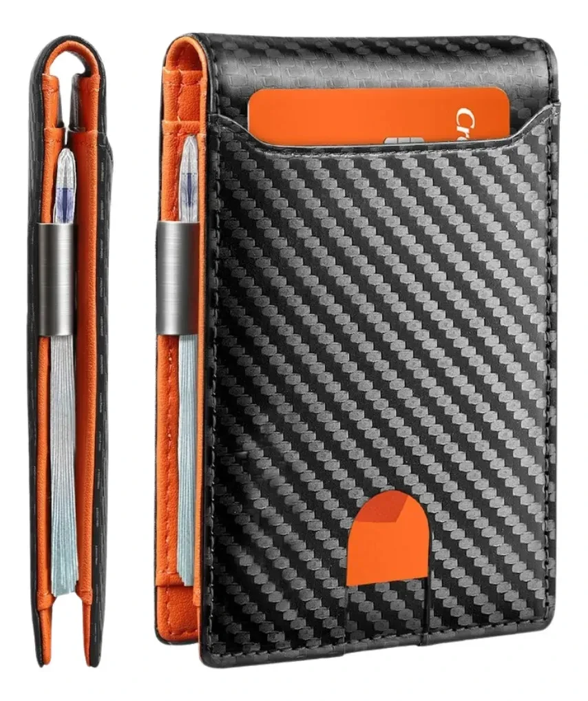 Carteira Masculina Mágica Pequena Slim Antifurto Rfid Luxo Cor Preto Desenho Do Tecido…