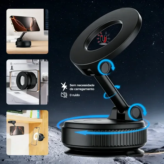 Suporte Magnético Para Celular Universal Eletro Mex Com Ventosa Multiuso Mesa…