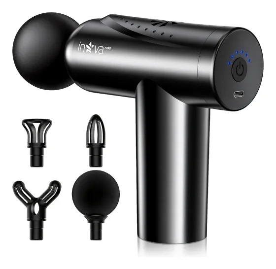 Pistola Massageadora Profissional Muscular Portátil Com 4 Cabeças E 6 Velocidades Para…