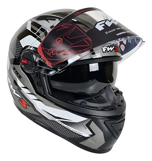 Capacete Moto Fw3 Gtx Fox Óculos Solar Interno Grafite