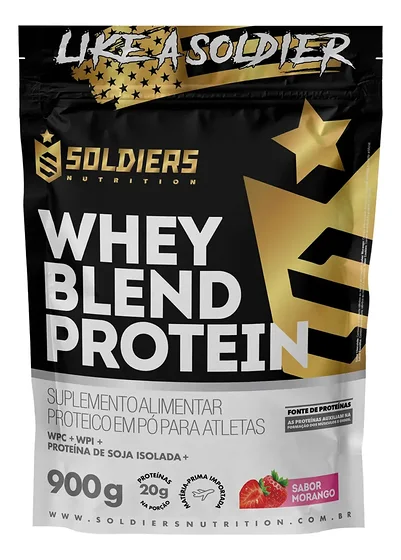 Whey Blend Protein Concentrado e Isolado 900g Sabor Morango Soldiers Nutrition