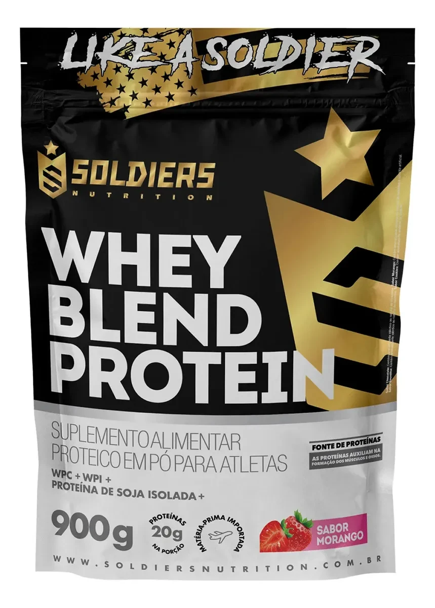 Whey Blend Protein Concentrado e Isolado 900g Sabor Morango Soldiers Nutrition
