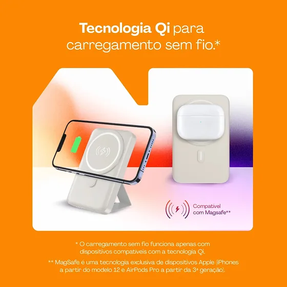 Foto 5 de Carregador Portátil Power Bank Indução 10.000…