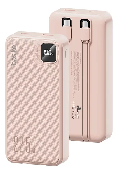 Power Bank Basike 20000mAh Rosa, Carga Rápida 22.5W para iPhone e Samsung, Com…