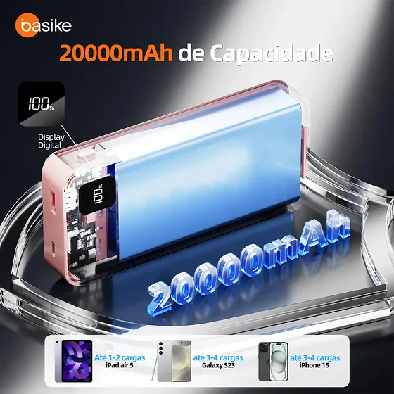 Foto 3 de Power Bank Basike 20000mAh Rosa, Carga Rápida…