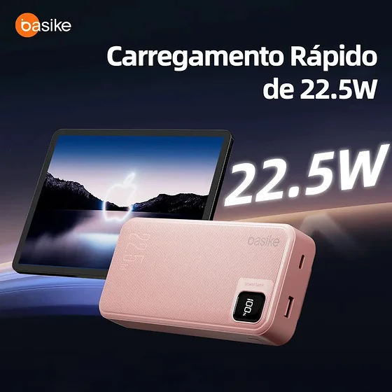 Foto 4 de Power Bank Basike 20000mAh Rosa, Carga Rápida…