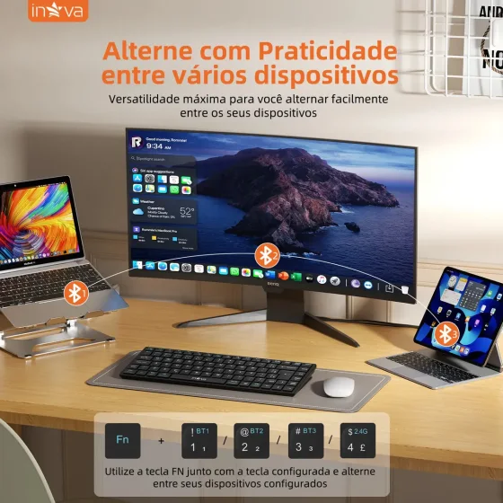 Foto 3 de Teclado Sem Fio Bluetooth Abnt2 Inova Silencioso…