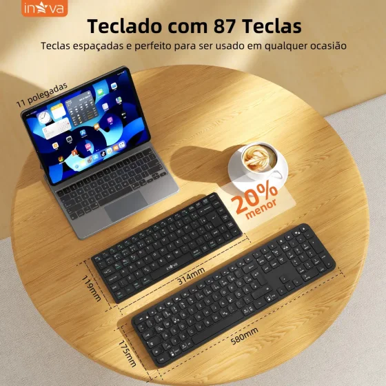 Foto 5 de Teclado Sem Fio Bluetooth Abnt2 Inova Silencioso…