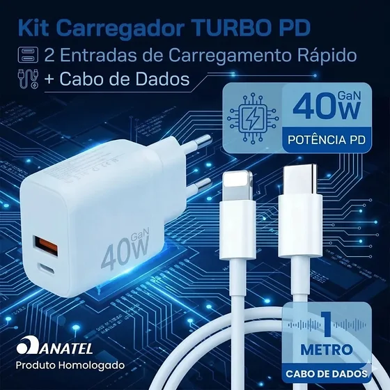 Foto 3 de Carregador Turbo 40w Compativel Com iPhone 8 X…